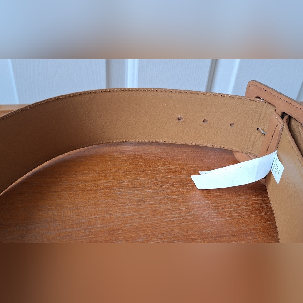 Banana Republic Tan Leather Belt Chunky Wide Statement Bold Square Buckle Womens - Picture 7 of 13